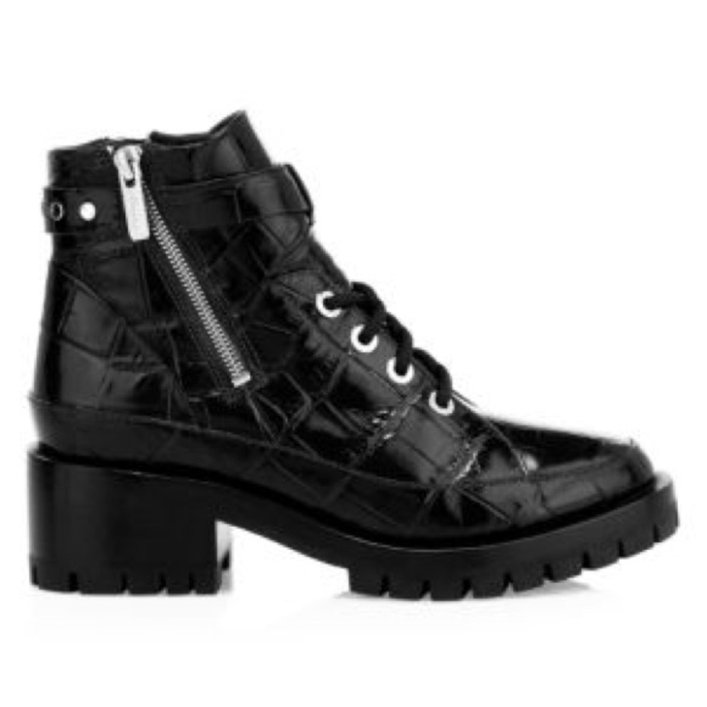 3.1 Phillip Lim Croc-Embossed Leather Combat Boots – Size 8